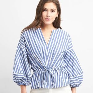 NWT Gap Stripe Balloon Sleeve Top w Cinched Waist